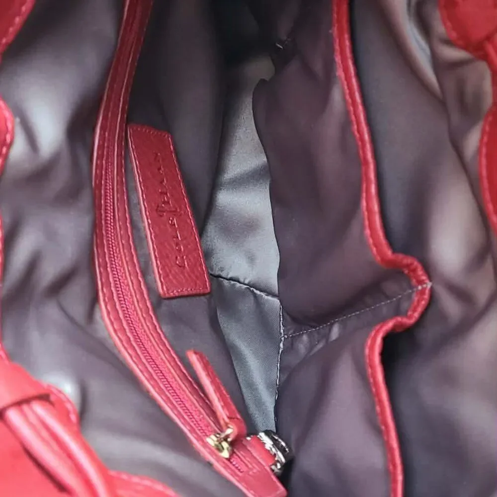 Cole Haan Denney Hobo Bucket Red Pebbled Leather Shoulder Bag